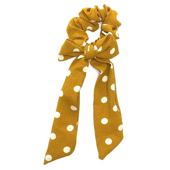 Baubl’d Accessories - Mustard Yellow Polka Dot Scrunchie Hair Scarf
